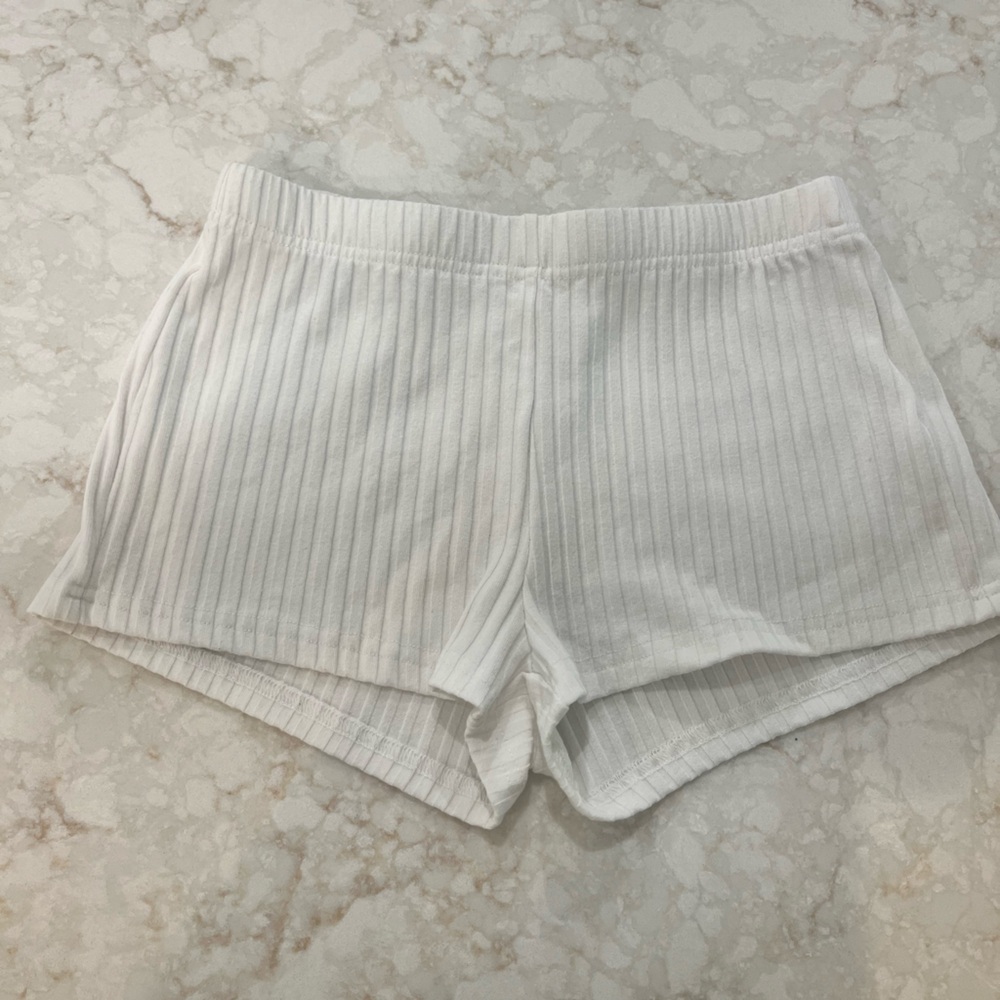 White Ribbed Knit Shorts